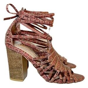 Anthropologie Miss Albright Ankle Wrap Strap Boho Sandals Blush Leather Size 6.5